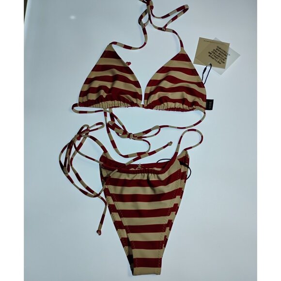 SAME LOS ANGELES 2 PC BIKINY WOMENS Triangle Top And String Bootom L Stripped - Picture 9 of 10